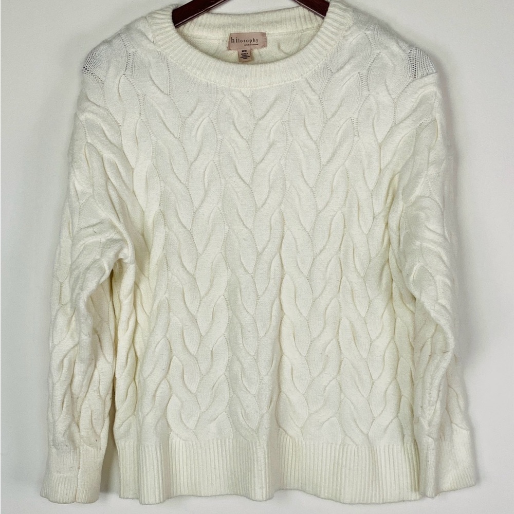 Philosophy Ivory Cable-Knit Crewneck Sweater